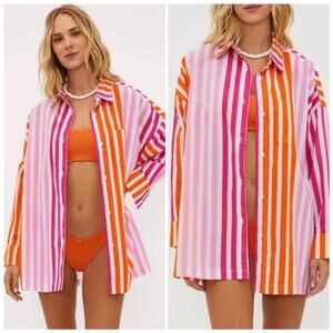 Beach Riot Alexa Top in Sunset Stripes, Orange/Pink, Size S/M